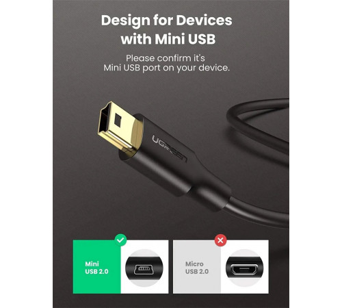 Кабель UGREEN USB 2.0 A Male to Mini 5 Pin Male Cable 3m (Black) (UGR-10386)