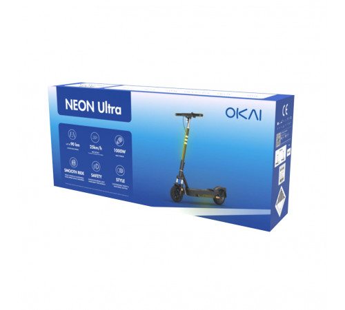Електросамокат OKAI ES40-Blue 10", 500(1000)W, 15.6Ah, 70km, 25km\h, 25%, NFC, App, 23kg (ES40-BL)