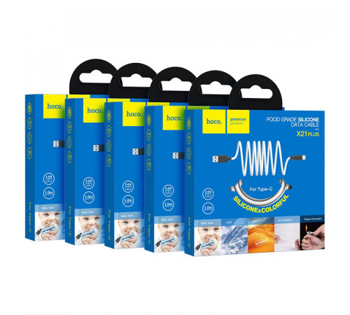 Кабель HOCO X21 Plus USB to Type-C 3A, 1m, silicone, silicone connectors, Black+White (6931474711915)