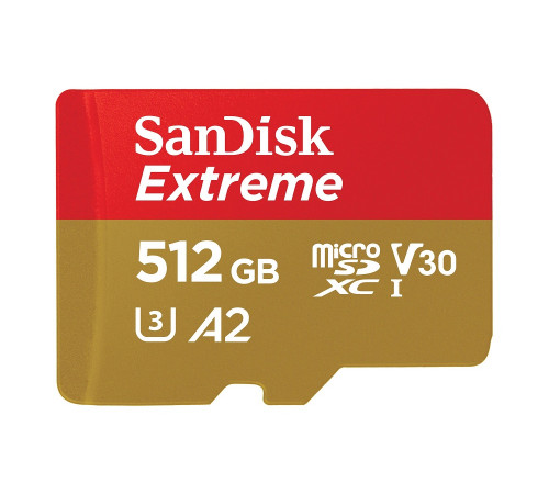 Карта пам'яті microSDXC (UHS-1 U3) SanDisk Extreme A2 512Gb class 10 V30 (R190MB/s,W130MB/s) (adapter SD) (SDSQXAV-512G-GN6MA)