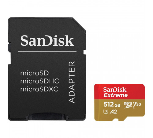 Карта пам'яті microSDXC (UHS-1 U3) SanDisk Extreme A2 512Gb class 10 V30 (R190MB/s,W130MB/s) (adapter SD) (SDSQXAV-512G-GN6MA)