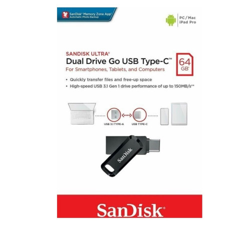 Флеш-накопичувач SanDisk USB 3.1 Ultra Dual Go Type-C 64Gb (150 Mb/s) (SDDDC3-064G-G46)