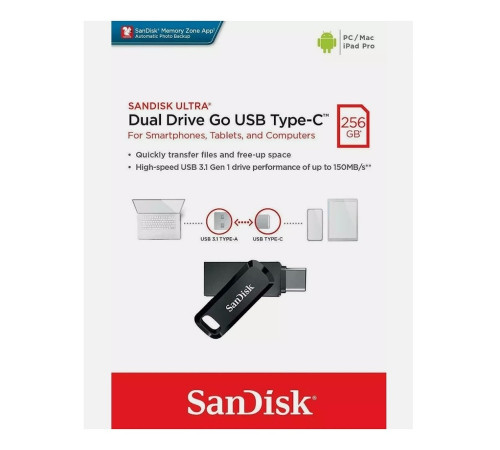 Флеш-накопичувач SanDisk USB 3.1 Ultra Dual Go Type-C 256Gb (150 Mb/s) (SDDDC3-256G-G46)