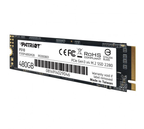 Накопичувач SSD M.2 Patriot P310 480GB NVMe 2280 PCIe 3.0x4 3D NAND TLC (P310P480GM28)