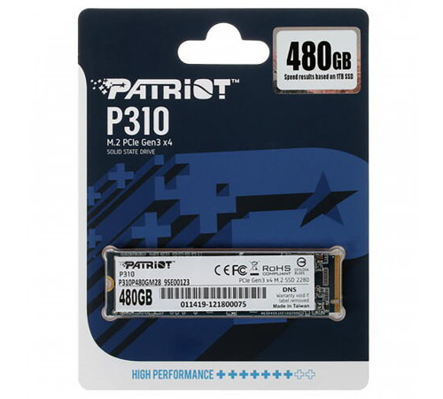 Накопичувач SSD M.2 Patriot P310 480GB NVMe 2280 PCIe 3.0x4 3D NAND TLC (P310P480GM28)
