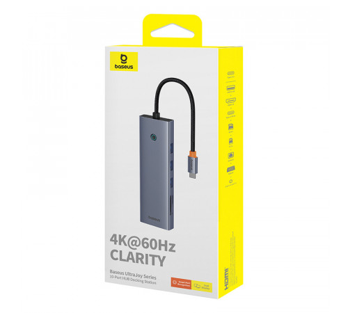 USB-хаб Baseus UltraJoy Series 10-Port HUB Docking Station Space Grey（Type-C to HDMI4K@60Hz*1+VGA*1+USB 3.0*3+PD*1+RJ45*1+SD/TF*1+3.5mm*1） (B0005280C811-00)
