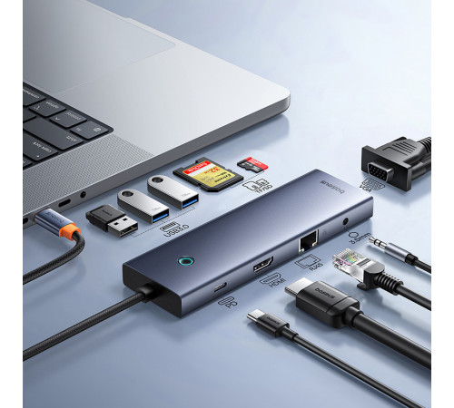 USB-хаб Baseus UltraJoy Series 10-Port HUB Docking Station Space Grey（Type-C to HDMI4K@60Hz*1+VGA*1+USB 3.0*3+PD*1+RJ45*1+SD/TF*1+3.5mm*1） (B0005280C811-00)