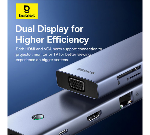 USB-хаб Baseus UltraJoy Series 10-Port HUB Docking Station Space Grey（Type-C to HDMI4K@60Hz*1+VGA*1+USB 3.0*3+PD*1+RJ45*1+SD/TF*1+3.5mm*1） (B0005280C811-00)