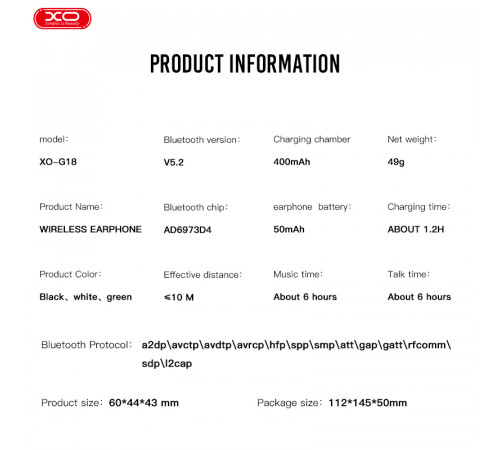 Бездротові навушники XO G18 Lemon Clip Ear