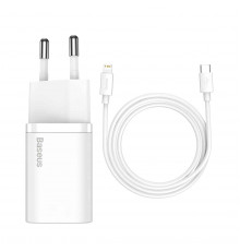 Мережевий зарядний пристрій з кабелем Baseus Super Si 1C 20W With Simple Wisdom Data Cable Type-C/iP 1m White (TZCCSUP-B02)