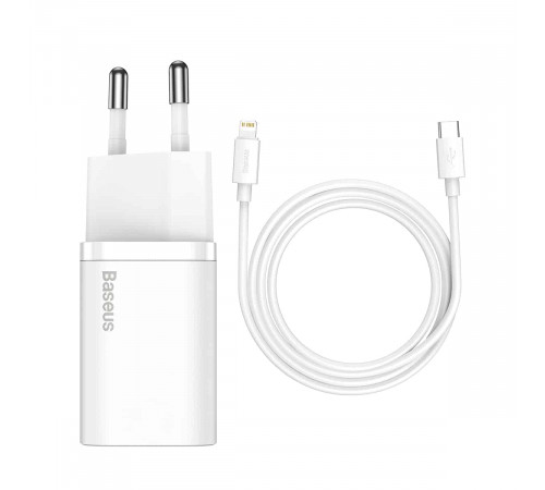 Мережевий зарядний пристрій з кабелем Baseus Super Si 1C 20W With Simple Wisdom Data Cable Type-C/iP 1m White (TZCCSUP-B02)