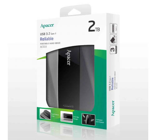 Зовнішній жорсткий диск PHD External 2.5'' Apacer USB 3.2 Gen 1 AC533 2TB Black (AP2TBAC533B-1)