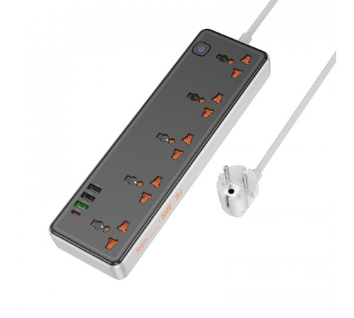 Мережевий подовжувач HOCO AC14A Rico 5-position socket(PD30W/1C3A) Black (6942007607179)