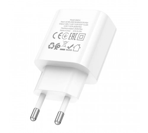 Мережевий зарядний пристрій BOROFONE BA81A single port PD20W charger(EU) White (6941991108181)