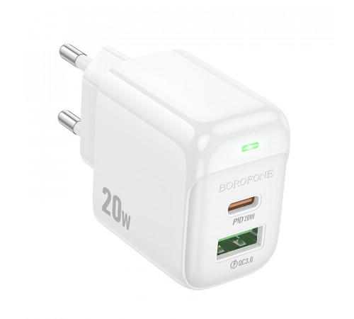 Мережевий зарядний пристрій BOROFONE BAS44A Potential PD20W+QC3.0 charger(EU) White (6941991113840)