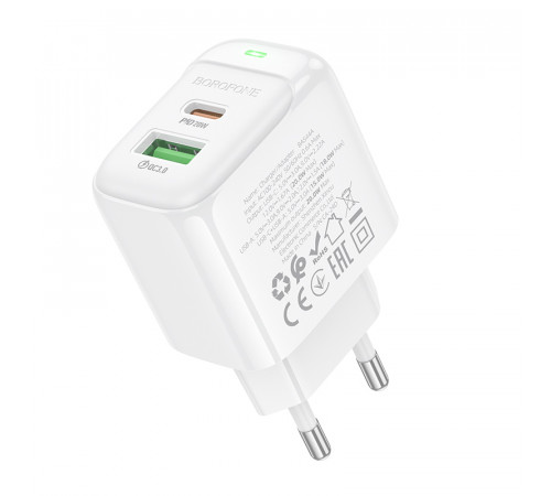 Мережевий зарядний пристрій BOROFONE BAS44A Potential PD20W+QC3.0 charger(EU) White (6941991113840)
