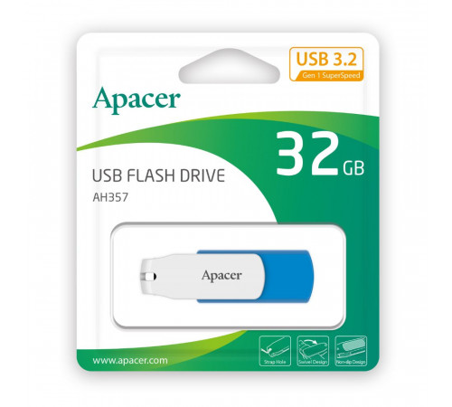 Флеш-накопичувач Apacer USB 3.2 Gen 1 AH357  32GB Blue/White (AP32GAH357U-1)