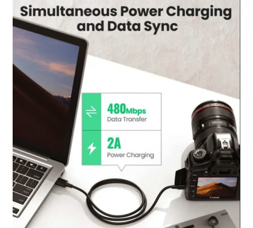 Перехідник UGREEN US132 USB 2.0 A Male to Mini 5 Pin Male Cable 1m (Black)(UGR-10355) (UGR-10355)