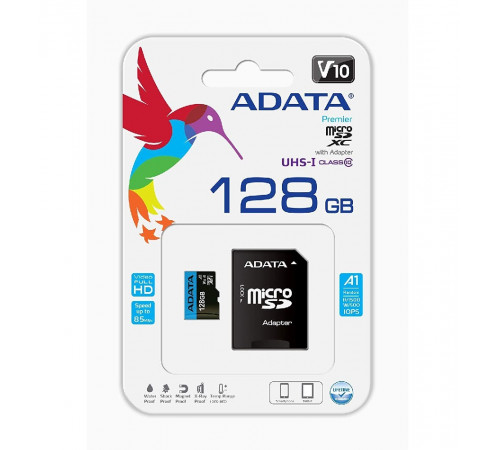 Карта пам'яті microSDXC (UHS-1) A-DATA Premier 128Gb Class 10 А1 (R-100Mb/s)  (adapter SD) (AUSDX128GUICL10A1-RA1)