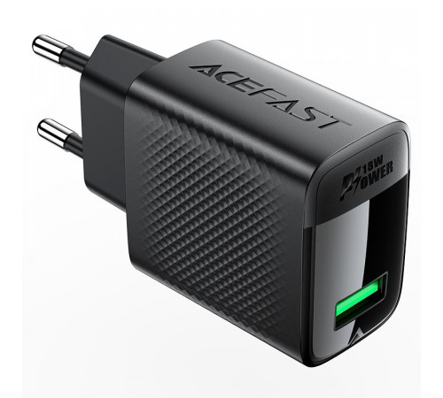 Мережевий зарядний пристрій з кабелем ACEFAST A90 QC18W GaN single USB-A charger set (P3) (EU) Black (6974316280064)