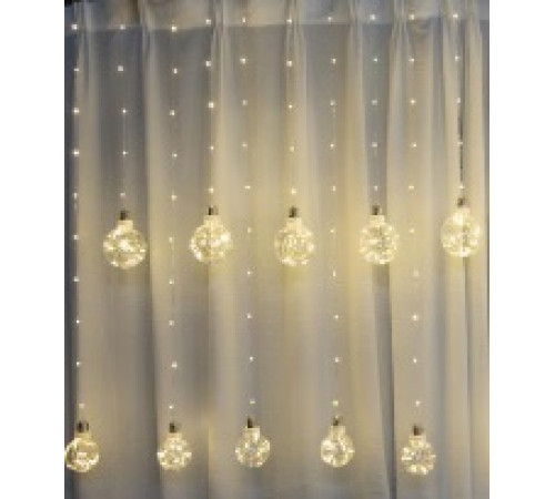 Гирлянда RD-9015 Штора 200LED 10 шариков по 8 см, подвешенных под ними, шириной 3m (контрол.220V) с хвост. заглушкой, Цвет ламп-Микс (24 шт
