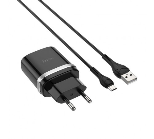 Мережевий зарядний пристрій з кабелем HOCO C12Q Smart QC3.0 charger set(Micro) 18W Black (6931474716279)
