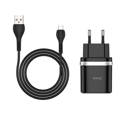 Мережевий зарядний пристрій з кабелем HOCO C12Q Smart QC3.0 charger set(Micro) 18W Black (6931474716279)