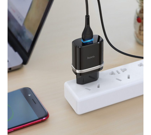 Мережевий зарядний пристрій з кабелем HOCO C12Q Smart QC3.0 charger set(Micro) 18W Black (6931474716279)