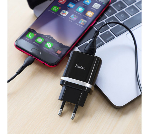 Мережевий зарядний пристрій з кабелем HOCO C12Q Smart QC3.0 charger set(Micro) 18W Black (6931474716279)
