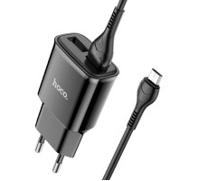Мережевий зарядний пристрій з кабелем HOCO C88A Star round dual port charger set(Micro) 12W Black (6931474749529)