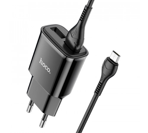 Мережевий зарядний пристрій з кабелем HOCO C88A Star round dual port charger set(Micro) 12W Black (6931474749529)