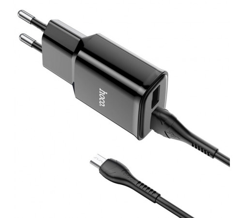 Мережевий зарядний пристрій з кабелем HOCO C88A Star round dual port charger set(Micro) 12W Black (6931474749529)