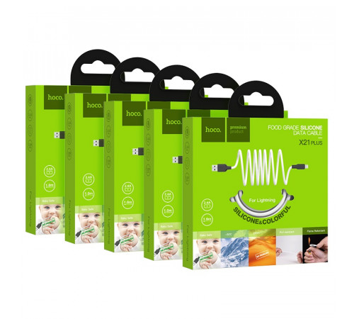 Кабель HOCO X21 Plus USB to iP 2.4A, 1m, silicone, silicone connectors, Black+White (6931474711816)