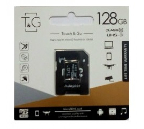 НЕТУ Карта памяти micro SDHC 128GB T&G (class10) (UHS-3) (с адаптером)