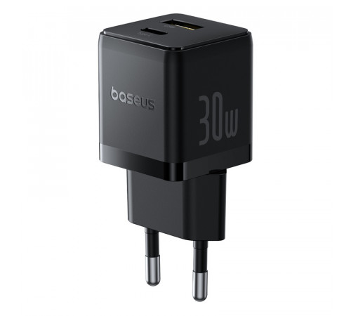 Мережевий зарядний пристрій з кабелем Baseus Palm Fast Charger C+U 30W EU Cluster Black (with Baseus Mini White Cable USB-C to USB-C 60W (20V/3A) 1m) (P1011160A113-01)