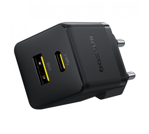 Мережевий зарядний пристрій з кабелем Baseus Palm Fast Charger C+U 30W EU Cluster Black (with Baseus Mini White Cable USB-C to USB-C 60W (20V/3A) 1m) (P1011160A113-01)