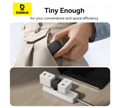 Мережевий зарядний пристрій з кабелем Baseus Palm Fast Charger C+U 30W EU Cluster Black (with Baseus Mini White Cable USB-C to USB-C 60W (20V/3A) 1m) (P1011160A113-01)