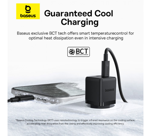 Мережевий зарядний пристрій з кабелем Baseus Palm Fast Charger C+U 30W EU Cluster Black (with Baseus Mini White Cable USB-C to USB-C 60W (20V/3A) 1m) (P1011160A113-01)