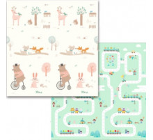 НЕТУ Детский игровой двухсторонний коврик "МИШКА корич. на велосипеде - ДОРОГА паровозик" 2м*1,8м (толщина-1см) (10 шт/ящ)