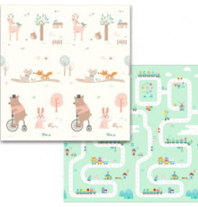 НЕТУ Детский игровой двухсторонний коврик "МИШКА корич. на велосипеде - ДОРОГА паровозик" 2м*1,8м (толщина-1см) (10 шт/ящ)