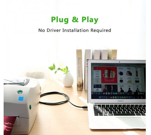 Кабель UGREEN US210 USB 3.0 AM to BM Print Cable 2m (Black）(UGR-10372) (UGR-10372)