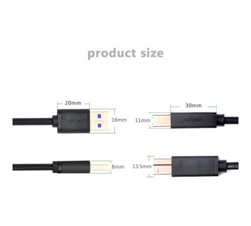 Кабель UGREEN US210 USB 3.0 AM to BM Print Cable 2m (Black）(UGR-10372) (UGR-10372)