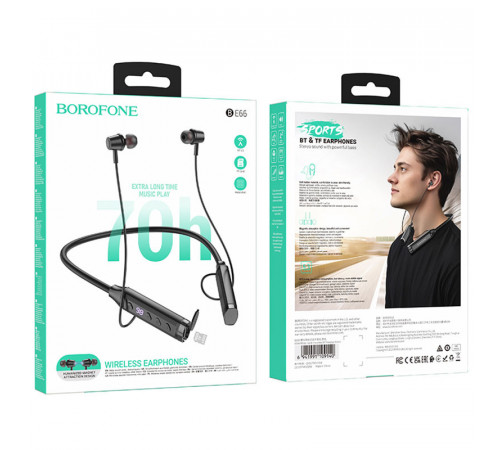 Бездротові спортивні навушники BOROFONE BE66 Motor neck-mounted BT headset Black (6941991109140)