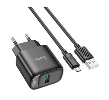 Мережевий зарядний пристрій з кабелем HOCO C140A Smart single port QC3.0 charger set(Micro)(EU) Black (6942007627801)