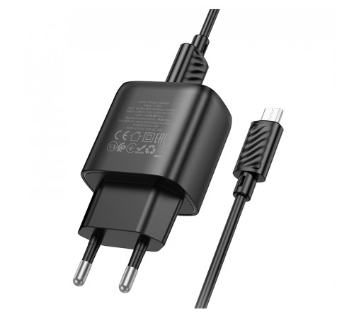 Мережевий зарядний пристрій з кабелем HOCO C140A Smart single port QC3.0 charger set(Micro)(EU) Black (6942007627801)
