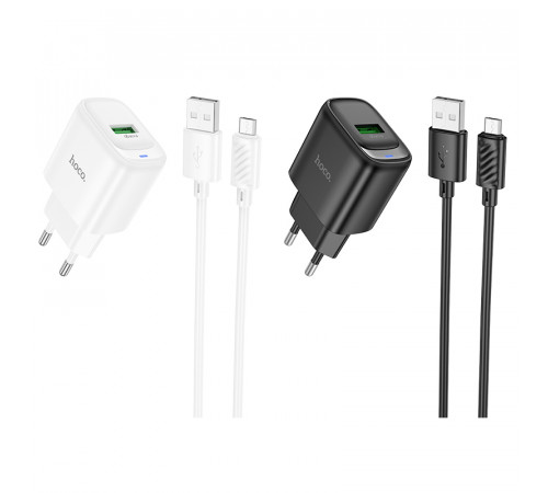 Мережевий зарядний пристрій з кабелем HOCO C140A Smart single port QC3.0 charger set(Micro)(EU) Black (6942007627801)