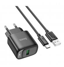 Мережевий зарядний пристрій з кабелем HOCO C140A Smart single port QC3.0 charger set(Type-C)(EU) Black (6942007627825)