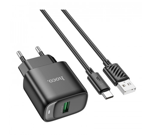 Мережевий зарядний пристрій з кабелем HOCO C140A Smart single port QC3.0 charger set(Type-C)(EU) Black (6942007627825)