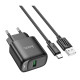 Мережевий зарядний пристрій з кабелем HOCO C140A Smart single port QC3.0 charger set(Type-C)(EU) Black (6942007627825)