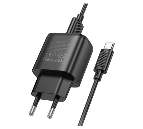 Мережевий зарядний пристрій з кабелем HOCO C140A Smart single port QC3.0 charger set(Type-C)(EU) Black (6942007627825)
